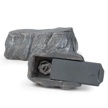 Imagem de Meejune SegurançaOculte uma chave do lado de fora em pedra falsa, suporte de chave sobressalente para jardim e quintal, armazenamento oculto de pedra falsa para segurança - azul