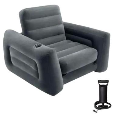 Imagem de Poltrona sofá intex cama de luxo aveludada + bomba ar manual, Preto