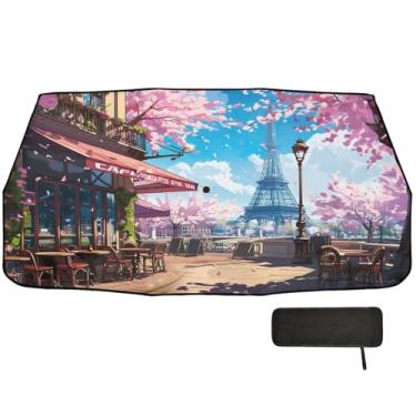 Imagem de Torre Eiffel de Paris na primavera persianas de janela de carro pára-brisa frontal proteção de isolamento térmico guarda-chuva de para-brisa de carro 147.3 cm x 75.4 cm janela de carro para-sol