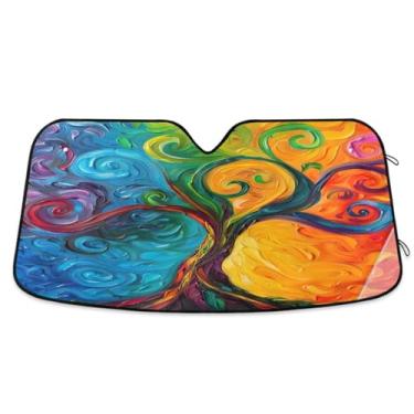 Imagem de Guarda-sol de carro árvore colorida arco-íris para-brisa proteção UV caminhão para-sol para para-brisas grande