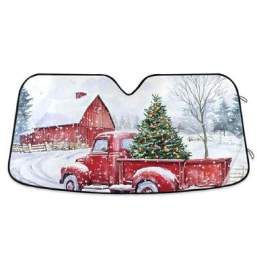Imagem de Árvore de Natal personalizada caminhão vermelho sombra de sol para para-brisa de carro bonito universal dobrável janela de carro para-brisa frontal floral animal M, 139,7 cm x 70,1 cm