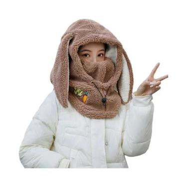 Imagem de Gorro De Lã De Inverno Com Orelhas De Coelho, Cachecol Quente, Capa De