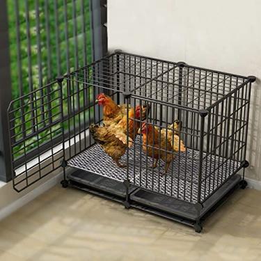 Imagem de LOERSS Gaiola de coelho, gaiola de cachorro de gato, galinheiro, com bandeja removível, roda, gaiola grossa de aço resistente para animais de estimação para cães pequenos, gatos, coelhos (preto) (P)