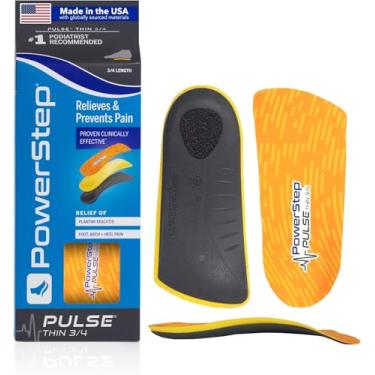 Imagem de Powerstep Inserção de tênis de corrida de perfil baixo, suporte de arco neutro, alívio da fascite plantar, palmilha de corrida fina, Laranja/cinza, Men's 11-11.5