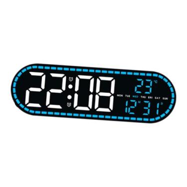 Imagem de Baoblaze Relógio de parede LED retangular com despertador digital, exibição de data/hora/semana e temperatura, ideal para escritório, quarto ou dormitório, Luz Azul