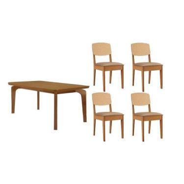 Imagem de Sala Jantar Mesa Londrina Tampo Curvo 120cm+4 Cadeiras Havana Naturale