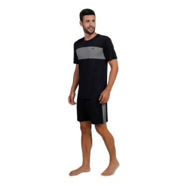 Imagem de Pijama Masculino Curto Poliamida Preto - 268019 - Podiun Sleepwear, G,