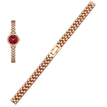Imagem de GANYUU Pulseira de relógio de aço inoxidável 6mm 8mm 10mm pulseira dourada prata pulseira de substituição para mostrador de tamanho pulseira de relógio de moda feminina (cor: ouro rosa, tamanho: 6mm)