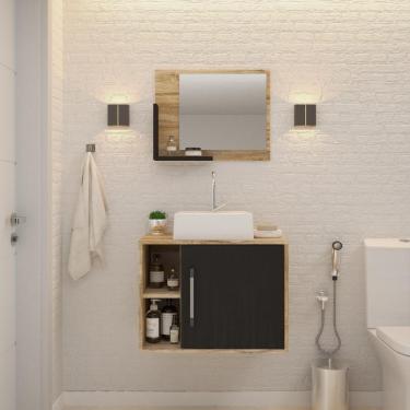 Imagem de Conjunto Balcão C-cuba Q32 E Espelheira Soft 600 Carvalho C-branco Chess Carvalho C-preto ônix