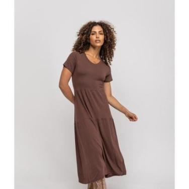 Imagem de Vestido Salvatore Fashion Midi Manga Curta Babado Feminino-Feminino