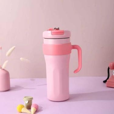 Imagem de Garrafa Térmica Tampa Rosqueável Aço Inox com Canudo Grande Capacidade 1200ml (Pink/Rosa,1200)