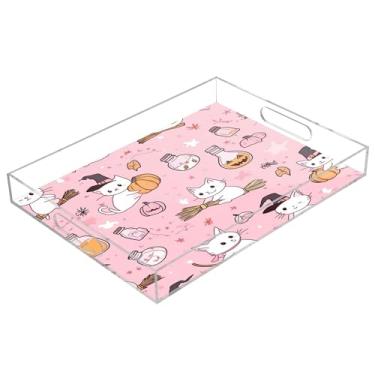 Imagem de xigua Bandeja de servir de acrílico fantasma de Halloween com alças à prova de derramamento, bandejas decorativas de festa de Halloween, bandeja organizadora de bancada para banheiro, cozinha, 30,5 x