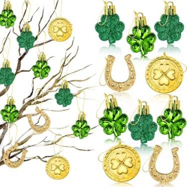 Imagem de Conjunto de 48 peças de enfeites para pendurar no dia de São Patrício – trevo trevo, moedas de ouro e designs de ferradura, decoração de primavera da sorte para mesa de casa, arranjos de árvores e