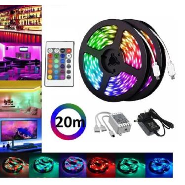Imagem de 20m Rgb Decorativo Linght Mudar Cor Com Controle Remoto + fonte 5 amp