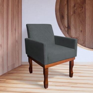 Imagem de Kit 3 Poltronas Medusa Retrô Pés de Madeira Maciça Linho Chumbo - CASA