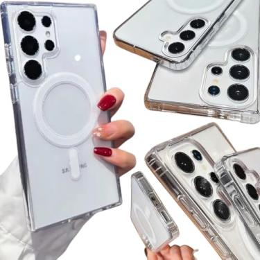Imagem de Capa para Galaxy S24 / S24 Ultra / S25 / S25 Ultra – Case Transparente Capinha Magnética Compatível Carregamento Sem Fio Proteção Anti-Impacto (Transparente, S24 ULTRA)
