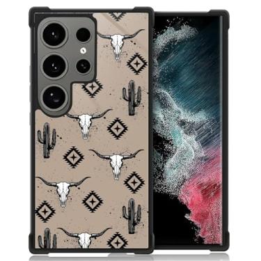 Imagem de CARLOCA Capa compatível com Samsung Galaxy S24 Ultra, estilo ocidental, vaca esqueleto, cactos, padrão boêmio, para meninas, ultra proteção, à prova de choque, silicone macio, TPU, antiderrapante