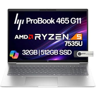 Imagem de HP Laptop empresarial ProBook 465 460 G11 tela FHD + de 16 polegadas, AMD Ryzen 5 7535U, 32 GB DDR5 RAM, 512 GB NVMe, Wi-Fi 6E, RJ-45, webcam, teclado retroiluminado, Win 11 Pro - Plástico prata Pike