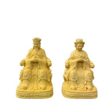 Imagem de FENNYYAR 2 peças esculpidas à mão rainha mãe de buxo e estátua de imperador de jade, 10 cm 9,9 cm, estatueta Feng Shui ornamento de altar doméstico