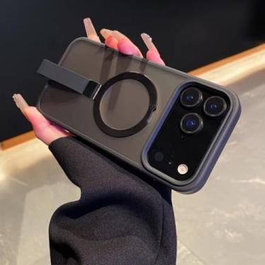 Imagem de SFDSUH Capa protetora de luxo com anel magnético em metal fosco para iPhone 16 Pro Max, com alça de pulso transparente (para iPhone 16 Pro Max/preta)