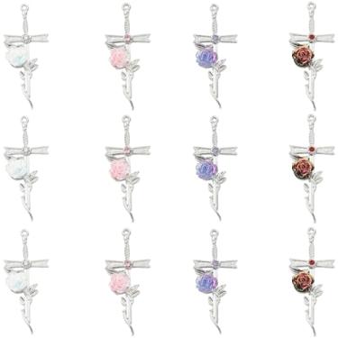 Imagem de Ipotkitt 16 peças, 4 cores, cruz de resina de liga com pingentes de rosa, crucifixo religioso, pingentes de strass para fazer joias, artesanato, pulseira, colar, brincos, chaveiros