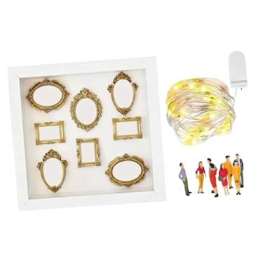 Imagem de rockible Caixa de Silhuetas de Mini Museu DIY para Exibir Memórias, com Luzes, em Madeira, com Moldura para Mini Figuras, Ideal para Presente de Aniversário, Moldura Branca