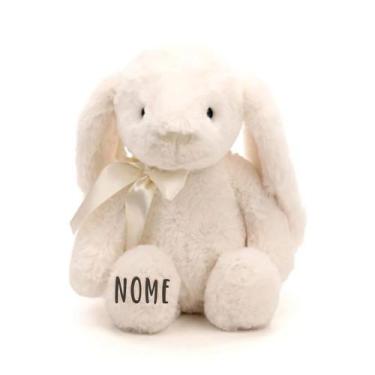 Imagem de Coelho de Pelúcia Branco com Laço Personalizado - 31cm  - 1 unidade - 