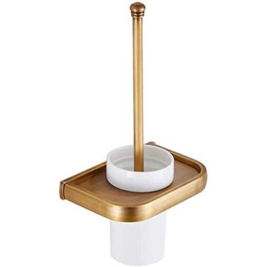 Imagem de Escovas e suportes de vaso sanitário europeu bronze escovado conjunto de escova de vaso sanitário cabo de latão com copo de cerâmica suporte de escova de vaso sanitário escovas de escova