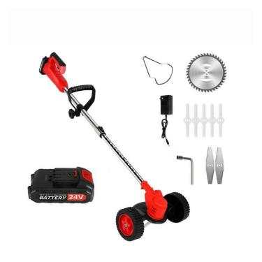 Imagem de Cortador de grama elétrico, cortador de lítio 24 V com rodas, cortador de grama doméstico, máquina de remoção de ervas daninhas (cor: uma carga, tamanho: Rosso)