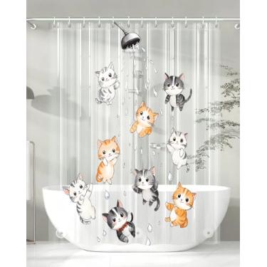 Imagem de CAPQL Forro de cortina de chuveiro transparente e engraçado, cortinas de chuveiro infantis fofas de plástico transparente para banheiro, conjunto de cortinas de chuveiro magnéticas para crianças 172 x