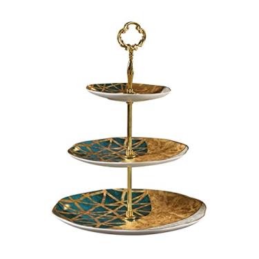 Imagem de Bone China Suporte de lanche de chá da tarde mesa de sobremesa de três camadas prato criativo lanche prato de frutas estilo europeu suporte de bolo (tamanho: SCode) ()
