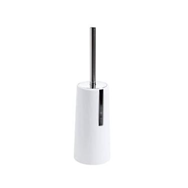 Imagem de Conjunto de escova de vaso sanitário e suporte, conjunto de escova de vaso sanitário com alça de aço inoxidável, banheiro WC escova de vaso sanitário totalmente fechada para banheiro (cor: branco