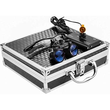 Imagem de BONEW - Lupa binocular cirúrgica oral de 2,5 x 420 mm + lâmpada de cabeça de clipe de 3 W com filtro + caixa de alumínio (preto)