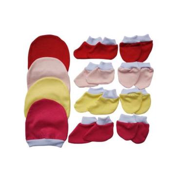 Imagem de Kit Touca luva sapatinho 12 peças para bebê 100% Algodão - Cinthya Fas