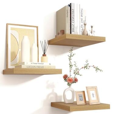 Imagem de Prateleiras quadradas flutuantes para parede, 30 cm L x 30 cm P x 3 cm A, 3 pacotes de pequenas prateleiras de madeira projetadas montadas na parede com suportes invisíveis para sala de estar, quarto