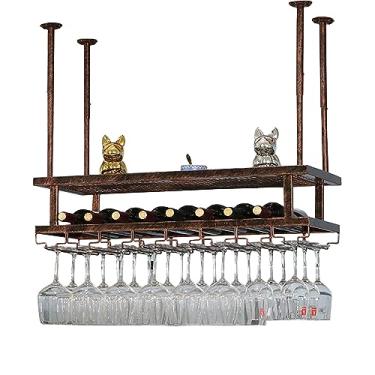 Imagem de pcagfaajmh Suporte de talheres para pendurar 60 cm - 200 cm, suporte de garrafa de teto de metal, altura ajustável, taça de champanhe de vinho, fácil de instalar, aumenta o espaço de armazenamento