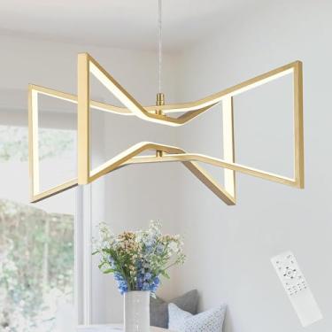 Imagem de Luminária pendente LED moderna para mesa de jantar com controle remoto, lustre de alumínio com altura ajustável, luminária suspensa para sala de estar, sala de jantar e cozinha, dourada (60