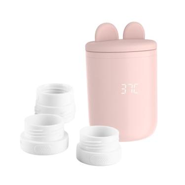 Imagem de Vroomoto Aquecedor portátil de mamadeira de leite para bebê, sem fio, 4 níveis, ajustável, resistente à água, luz noturna, aquecedor de garrafa de leite com adaptadores de 39 mm, 50 mm, 56 mm, para
