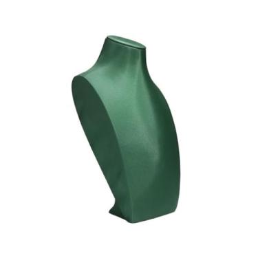 Imagem de Suporte de exibição de joias busto colar expositor pingente joias expositor moda couro PU expositor balcão prateleira de armazenamento organizador de joias (verde)