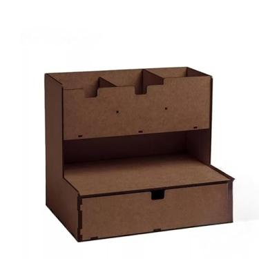 Imagem de Organizador de secretária preto – Caixa para guardar lápis, canetas e outros itens, com tesoura e bloco de notas, adequada para uso no escritório e no escritório em casa (MARROM)