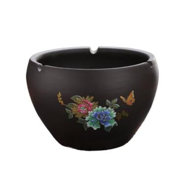 Imagem de KEG801302 Cinzeiro grande estilo retrô alto cinza de argila roxa para uso em casa, sala de estar ou escritório, cinzeiros com design de crisântemo