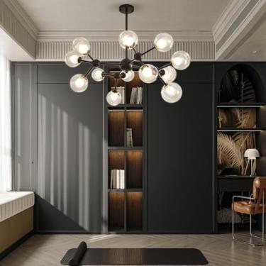 Imagem de Luminária pendente moderna estilo Sputnik com 12 lâmpadas, esfera de vidro transparente, lustre G9, estilo meados do século XX, ideal para sala de estar, cozinha, ilha, quarto e bar (B)