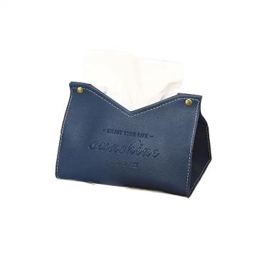 Imagem de Porta-lenços de papel para sala de estar, sala de jantar, caixa de lenços de couro PU, multiuso, cor sólida, caixa de armazenamento de guardanapos, capa de lenço facial (azul escuro)