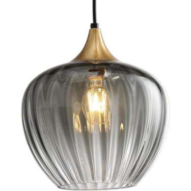 Imagem de Luminária pendente para mesa de jantar, estilo nórdico, com altura ajustável e cúpula de vidro. Design moderno e criativo para sala de jantar, cozinha, sala de estar e quarto (transparente).