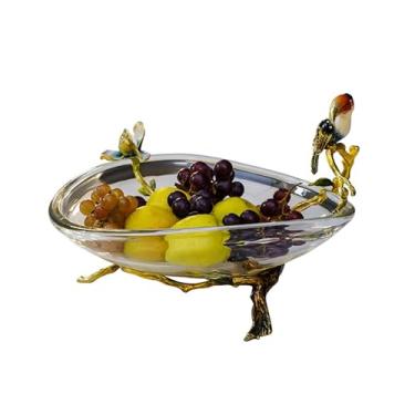 Imagem de VHDY85KA Prato de frutas de vidro prato de frutas moderno simples transparente bandeja de doces criativo pé moderno prato fundo pudim bagatela sobremesa tigela de servir prato de frutas salada tigela