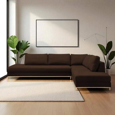 Imagem de Sofá de Canto em L Revestimento em Veludo com Chaise Lado Direito 293x84cm Marrom