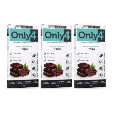 Imagem de KIT 3 CHOCOLATE NATURAL VEGANO 70% CACAU COM NIBS ONLY4 70g