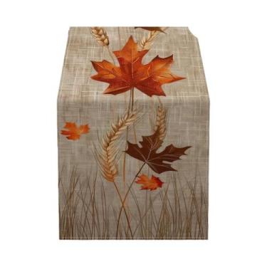 Imagem de Caminho De Mesa Estilo Pastoral Para Outono Com Folhas De Bordo Pintad
