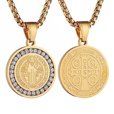 Imagem de STWTR Colar de medalha de São Bento de aço inoxidável, medalha de sacramento cristão, joia anti-mal, presentes católicos para homens e mulheres, Aço inoxidável