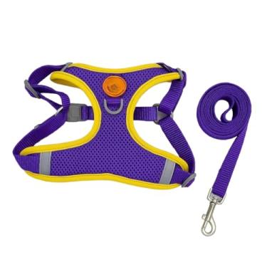 Imagem de Coleira Peitoral Tipo Colete + Guia para Cachorro e Gato Pequeno e Médio | Conforto e Segurança(Roxo,XL-10/12kg)